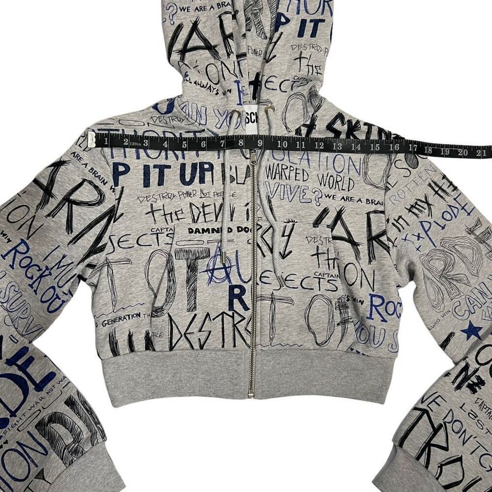 MOSCHINO COUTURE New!! Iconic Streetwear Design Gray Crop Sz Small Zip Sweatshir - Picture 13 of 15